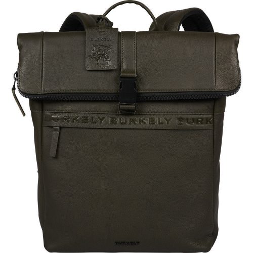 Burkely Minimal Manson Rolltop sötétzöld bőr hátizsák, laptoptartóval 14"  37 x 29 cm