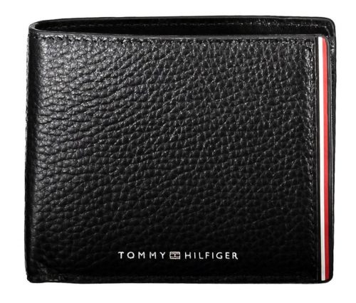 Tommy Hilfiger fekete bőr pénztárca, férfi 12 x 10 cm