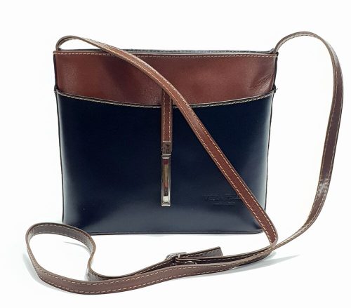 Maxmoda classic olasz fekete-konyak női bőr válltáska 22 x 19 cm.