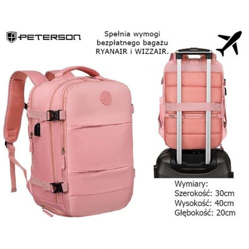 Peterson pink Ryanair-Wizzair poggyász hátizsák, 40 × 30 × 20 cm